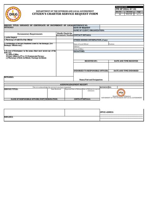Citizen'S Charter Service Request Form: Department of The .